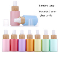 7X 10X 30ml Macarons Round Thick Glass Bamboo Spray Bottles for Perfume Spray Bottles Bamboo Cap Refillable Flat Shoulder