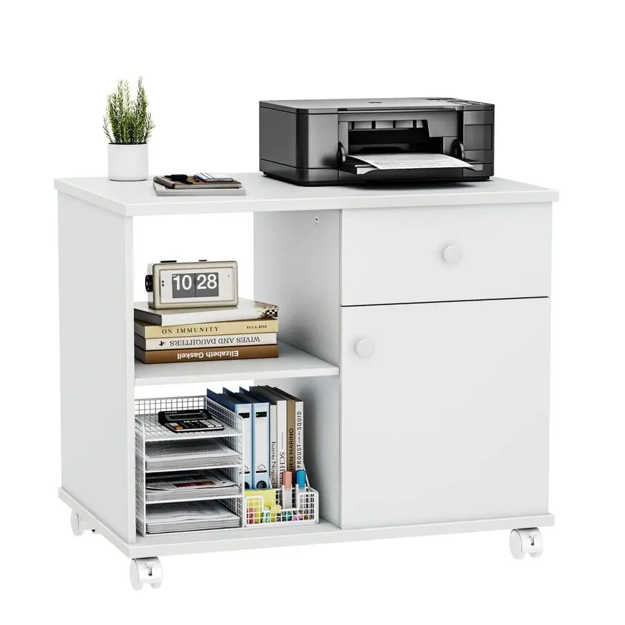 

File Cabinet Mobile Filing Cabinets with Doors, Adjustable Shelves Storage Cabinet, Lateral Printer Stand with Drawer for Offic