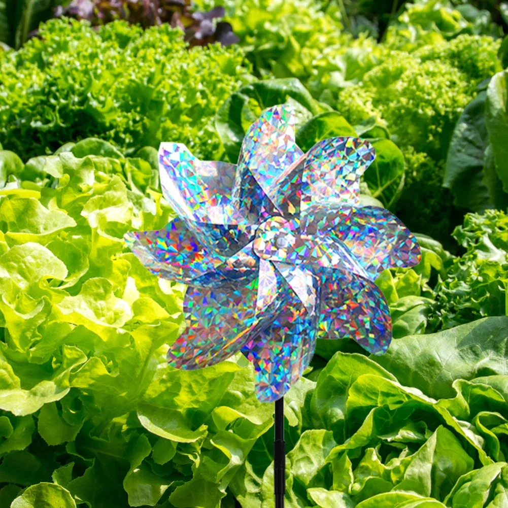 2/10pcs Bird Repellent Windmill Practical 8 Leaves DIY Birds Deterrent Windmill Creative Outdoor Garden Lawn Yard Decoration