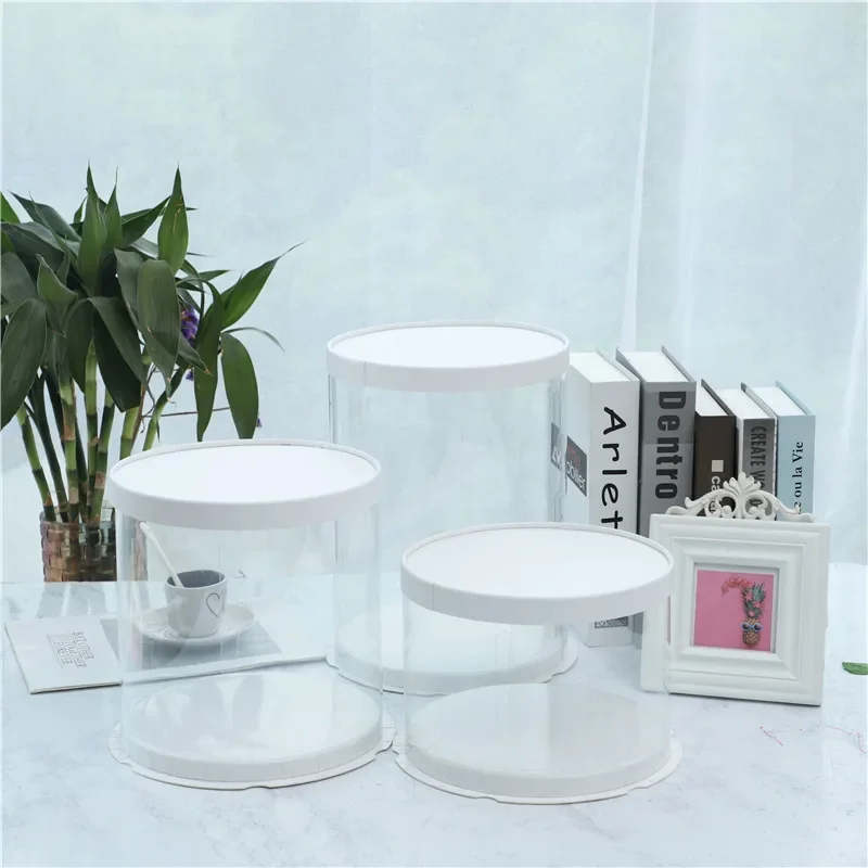 Transparent Round Cake Box Flower Gift Exhibition Storage Box Birthday Wedding Party Cake Packaging Case for Home Dessert Shop