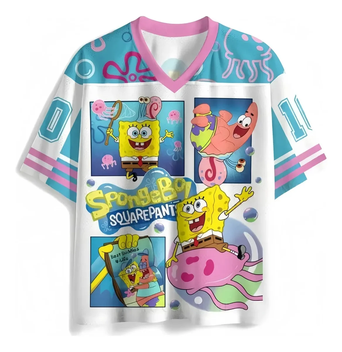 2026 Fashion Summer New SpongeBob SquarePants and Pada Star Speed Dry T-shirts 3D Printed Outdoor Y2K V-neck T-shirt Large Size