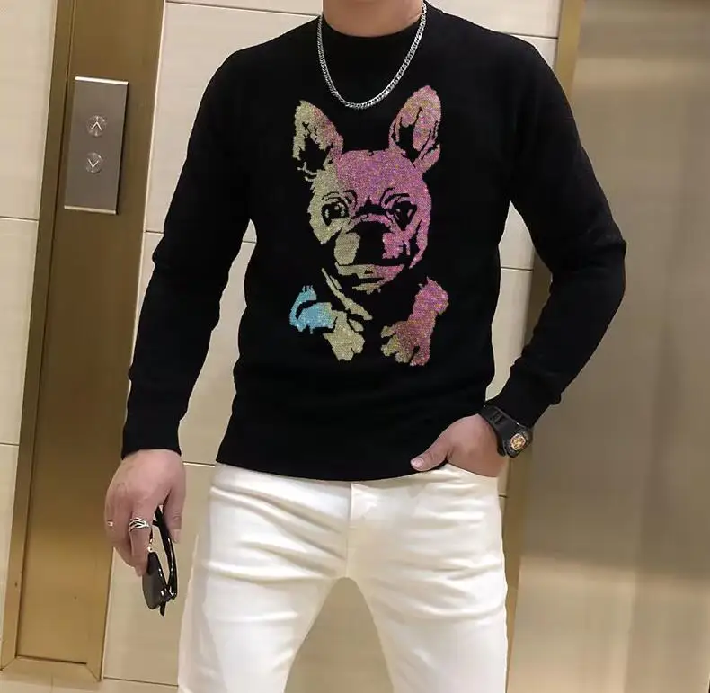 

Men BORUNKE Pullover sweater Fashion pullover Rhinestones Korean Style Clothes Short Sleeve Clothing