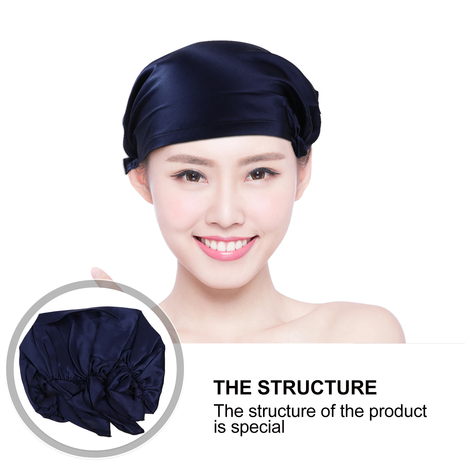 

Silk Satin Bonnet Sleep Cap Lightweight Elastic Head Cover Hair Protector Beauty Hat Home Use Bathing Cap