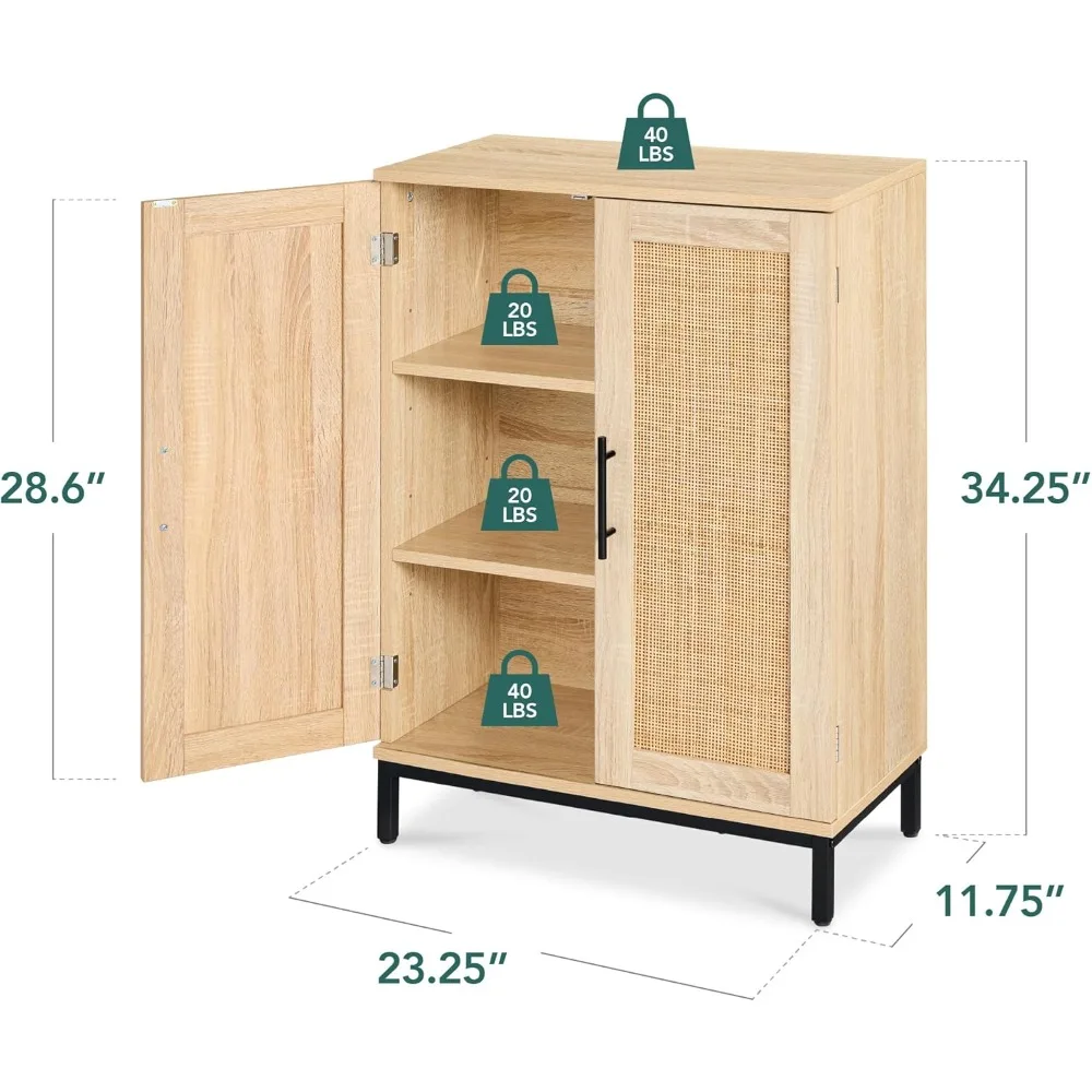 أفضل منتجات اختيارية ببابين من الروطان الطبيعي مقاس 34 × 24 بوصة خزانة تخزين متعددة الاستخدام للحمام والمعيشة وغرفة الطعام والمدخل