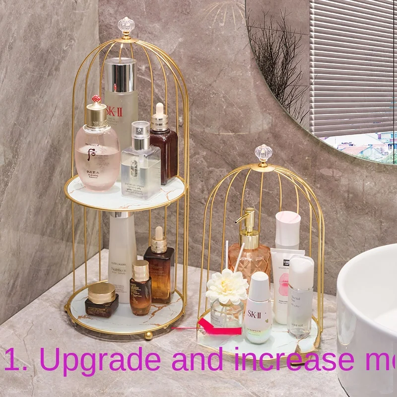 

Nordic Iron Birdcage Headgear Storage Rack for Girls Dormitory Dressing Table Makeup and Skincare Products Double-layer Wedding