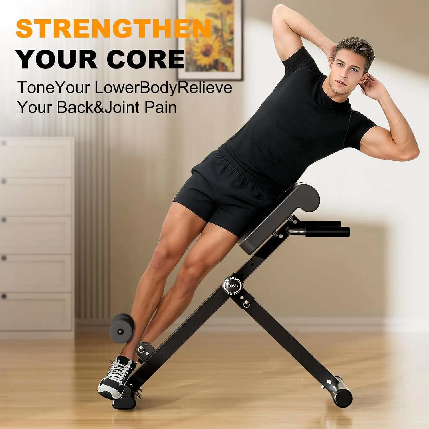 Roman Chair, Adjustable Hyperextension Bench for Men & Women, Home Gym Core & Full Body Strength Training