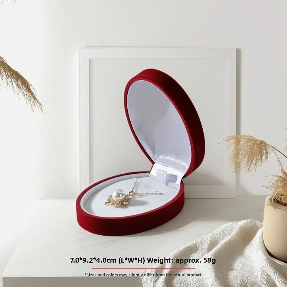 

Новая бархатная коробка для обручальных колец, красная овальная шкатулка для украшений с флокированием, коробка для хранения подвесок с откидной крышкой, органайзер для ювелирных изделий
