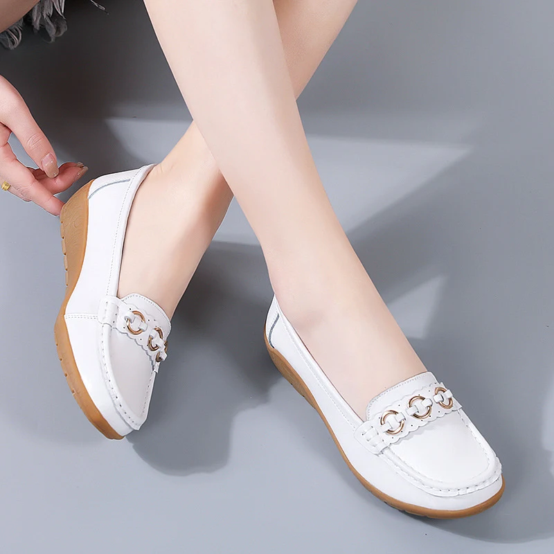 Shoes for Women 2022 Summer Casual Shoes Leather Ladies Breathable Flats Shoes Cut Out Women\'s Loafer Office Slip-on Moccasins