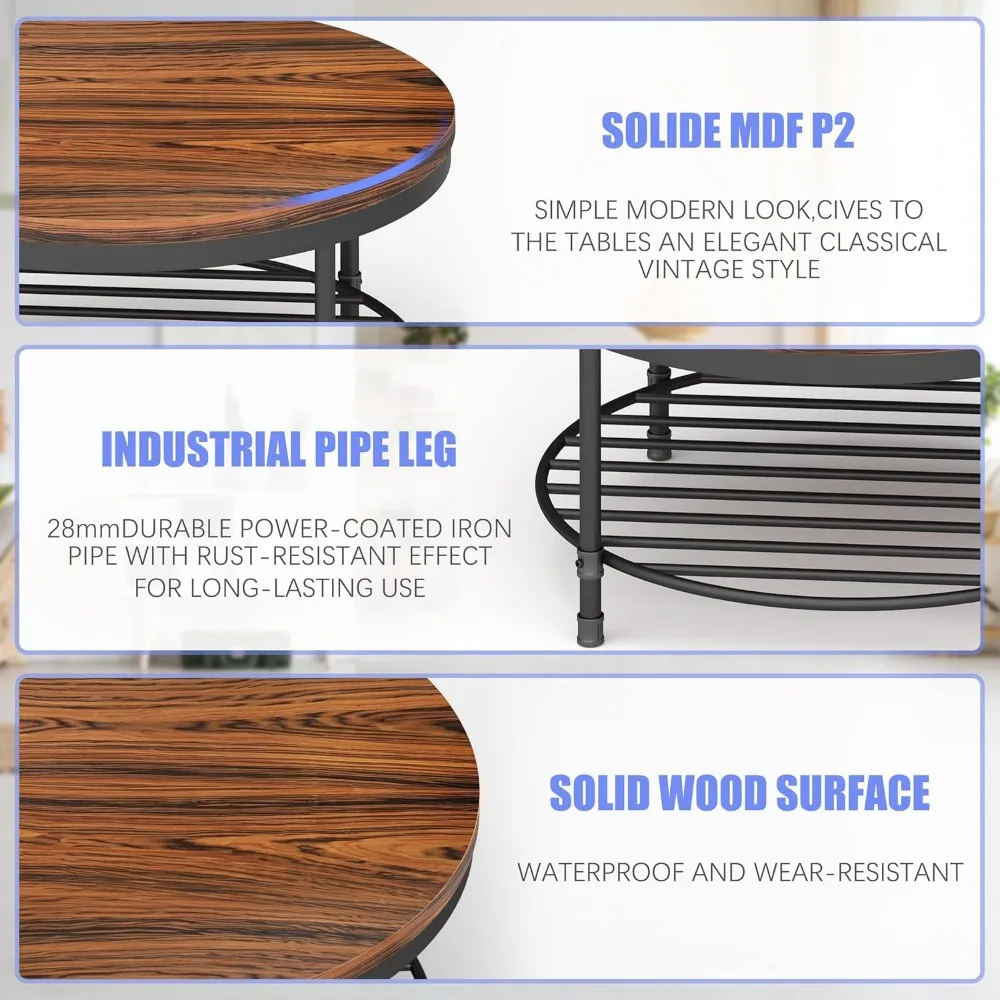 طاولة قهوة صناعية حديثة مع سطح خشبي ريفي وأرجل معدنية قوية لغرفة المعيشة واستخدام طاولة نهاية طبيعية