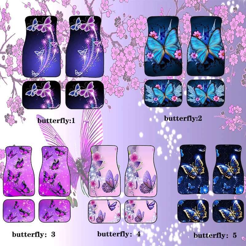 Aimaao Personlized Butterfly Front & Rear Floor Mats For Car Truck SUV & Van All Weather Liners 4 Piece Set Kick Mat