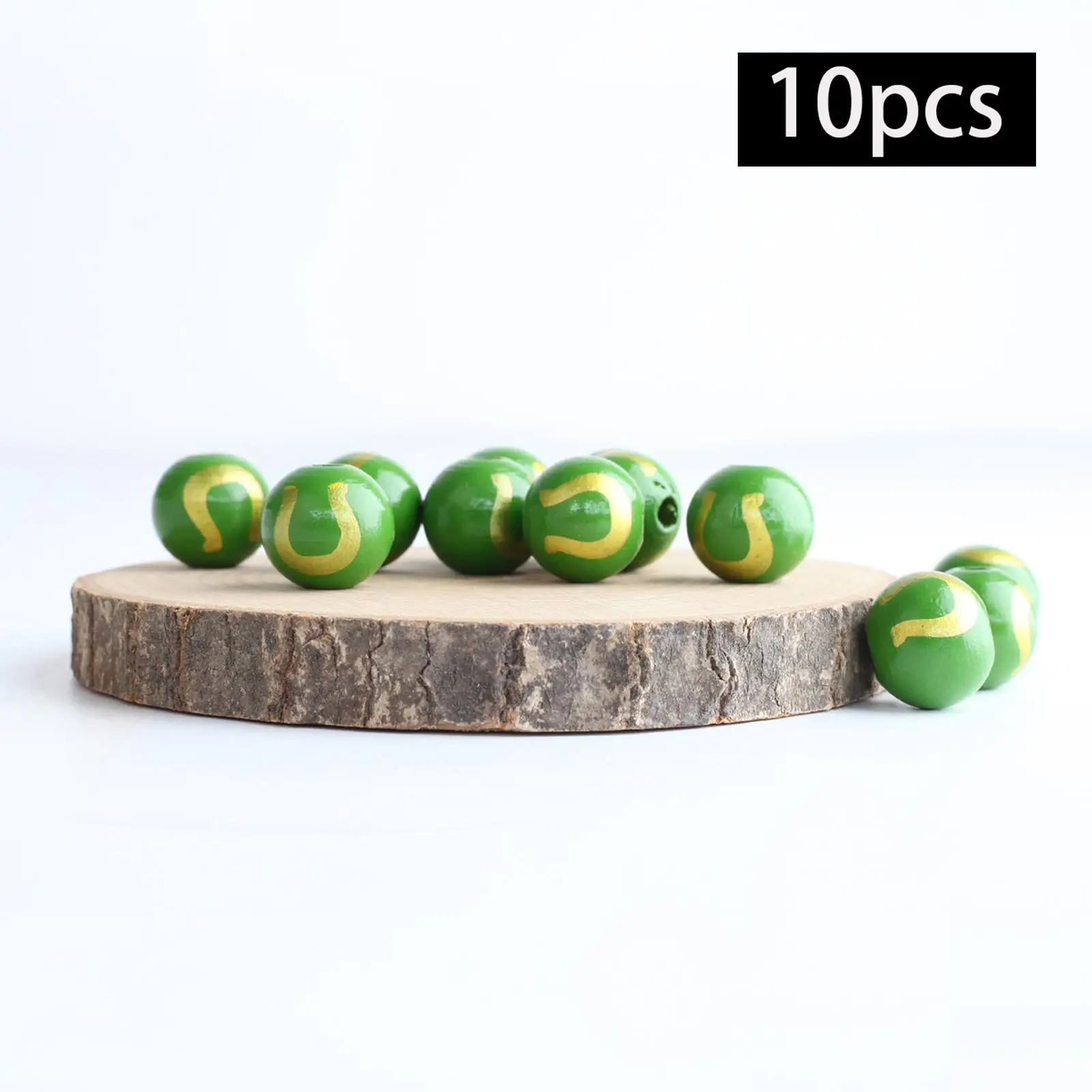 10x Small Round Beads Loose Bead Handmade Supplies Pattern Green Ball Smooth