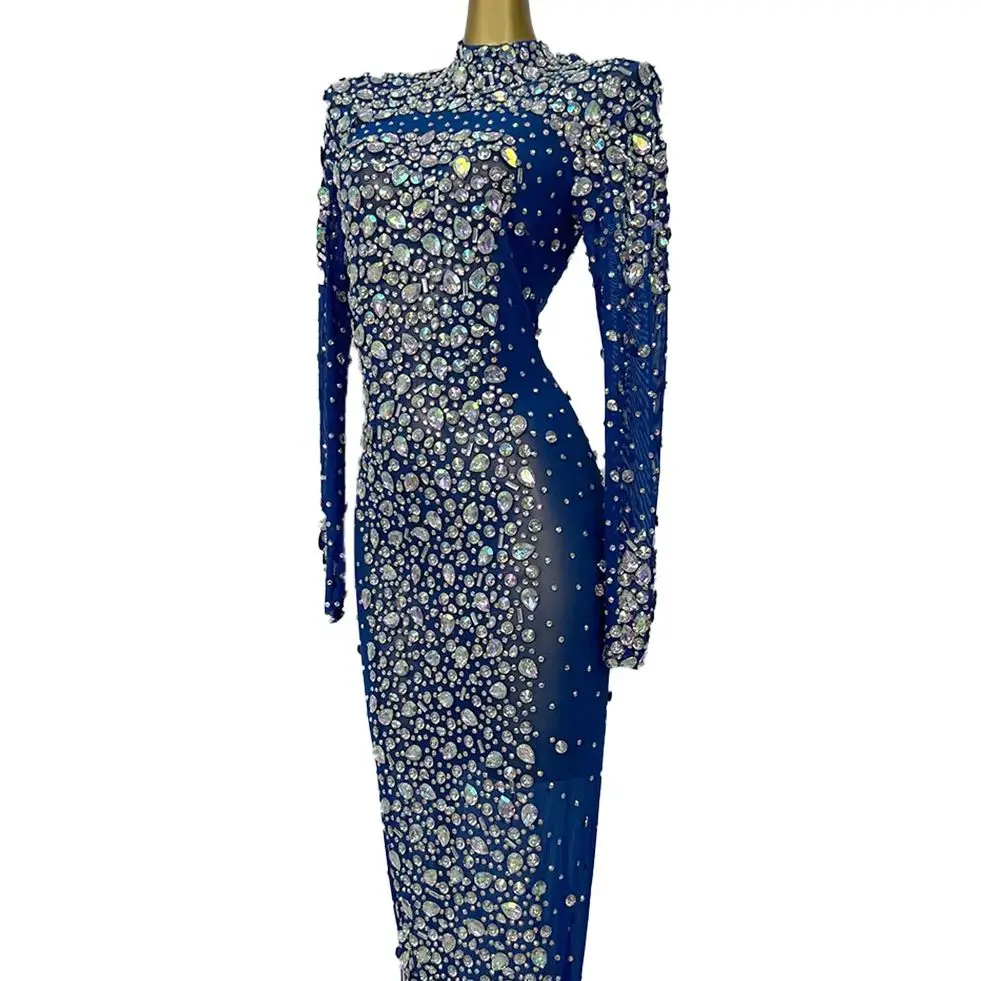 

Women Shine Full Rhinestone Maxi Dress Glam Sheer Mesh Long Dress Prom Evening Dress Birthday Celebrities Party Outfits Clubwear