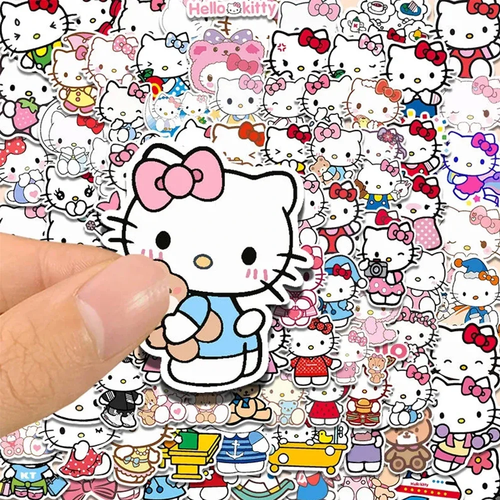 New 50pcs Kawaii Cartoon Hello Kitty Stickers Sanrio Anime Decals DIY Guitar Phone Case Laptop Cute Graffiti Kids Sticker Toy