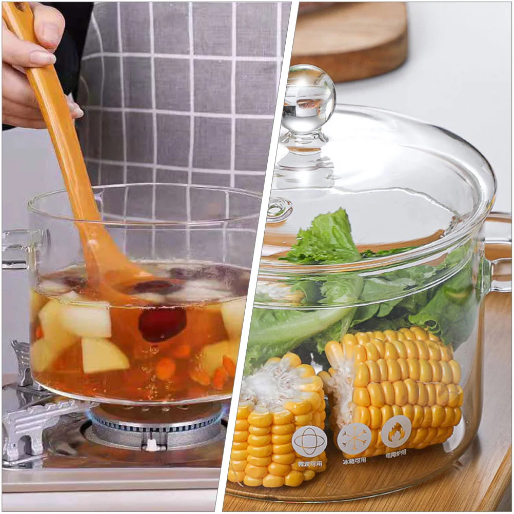 

2 Pcs Glass Soup Pot Clear Saucepan Cookware Cooking Pots with Lid Instant Noodle