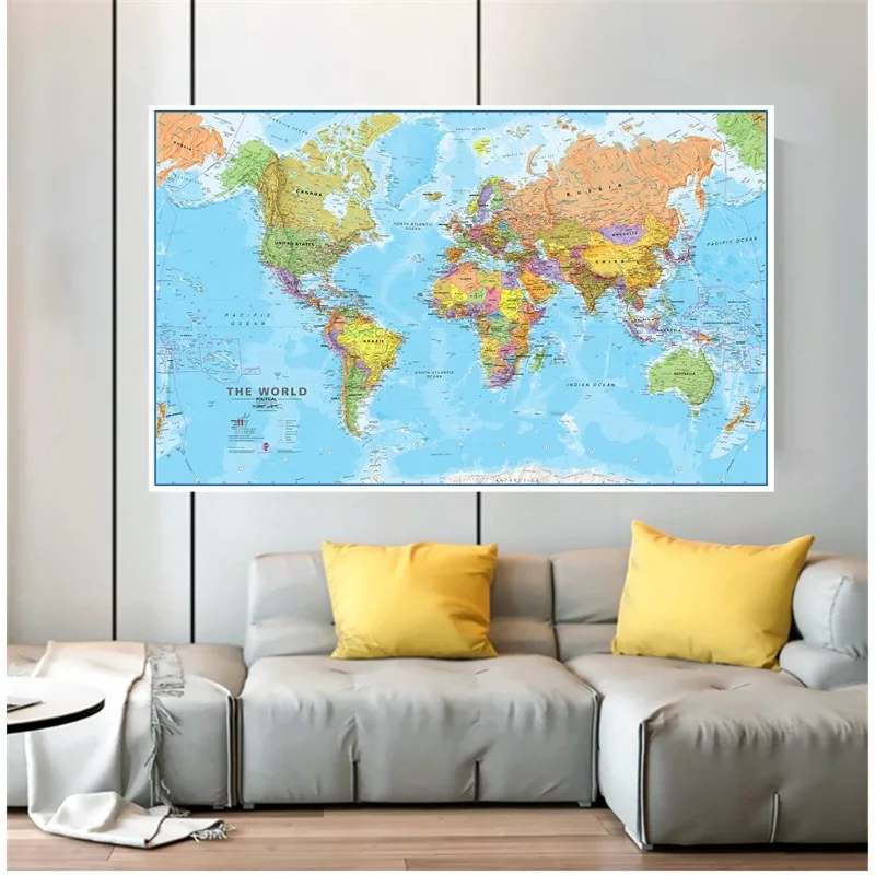 127x81cm 세계지도 상세한 벽 포스터 폴리 에스터 천 그림 거실 홈 장식 학교 용품 영어