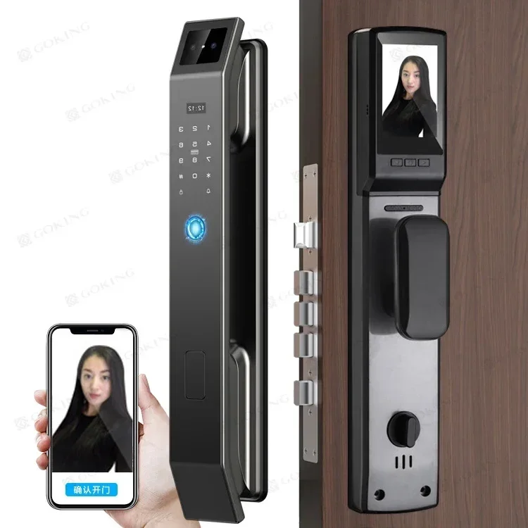 Goking kunci pintu pintar 3D keamanan tinggi pengenalan wajah kunci pengaman listrik sidik jari wifi kunci pintu digital dengan camara