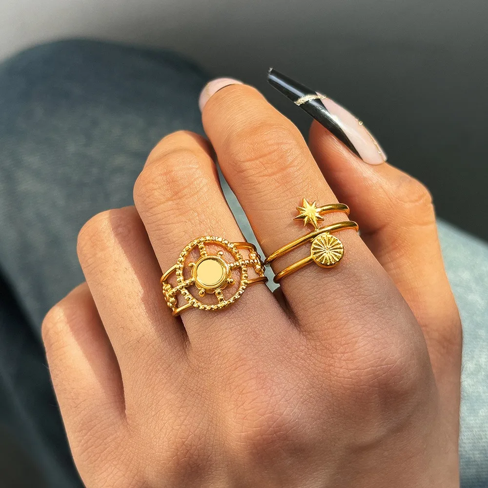 الفولاذ المقاوم للصدأ الذهب اللون الفاخرة الإناث خاتم مجموعة مجوهرات الأزياء وعد Bagye Acier Inoxydable فام زوجين خواتم للنساء