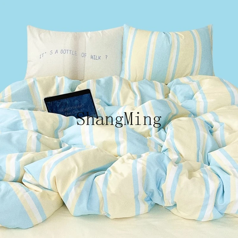 

ZYY casual fashion cotton mix and match four-piece set blue striped sheets mattress bedding