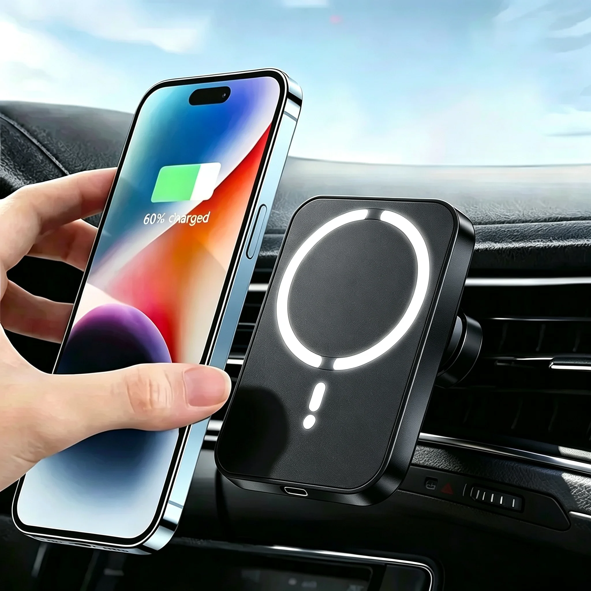 Wireless Car Charger Mount Fast Charging - Magnetisches kabelloses Autoladegerät für iPhone 16