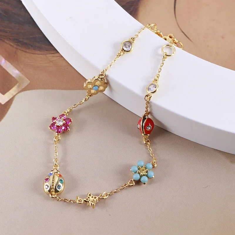 

Europe And The United States Spring And Summer Jewelry Interesting Three-Dimensional Insect Flower Inlaid Zircon Bracelet