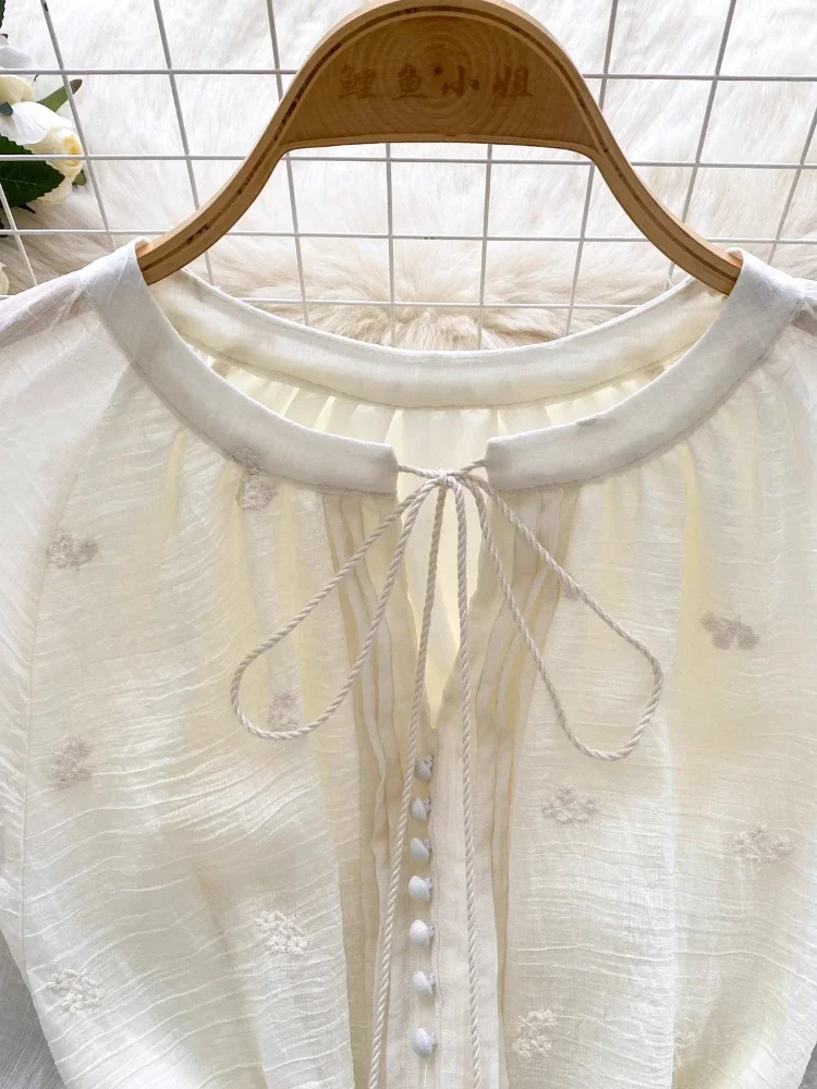 France Elegant Vintage Palace Evening Dress Women Embroidery Ruffle Flounce Party Dress Female Casual Beach Vacation Clothing