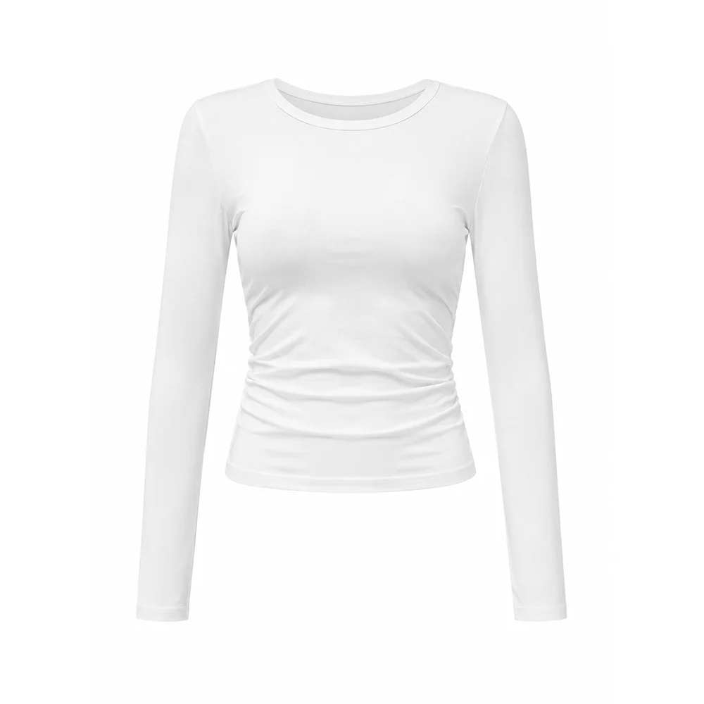 Gadinus Damen Slim Fit Langarm-T-Shirt, einfarbig, lässig, Rundhalsausschnitt, Basic-Top – Detail 11