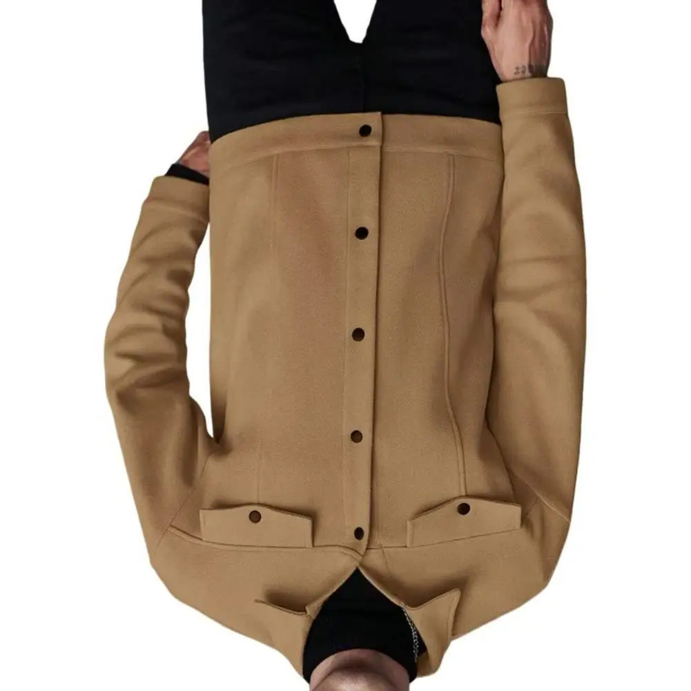 

2025 Woolen Men Jacket Lapel Long Sleeve Flap Pockets Regular Style Men Jacket Solid Color Autumn Business Coat Men Overcoat