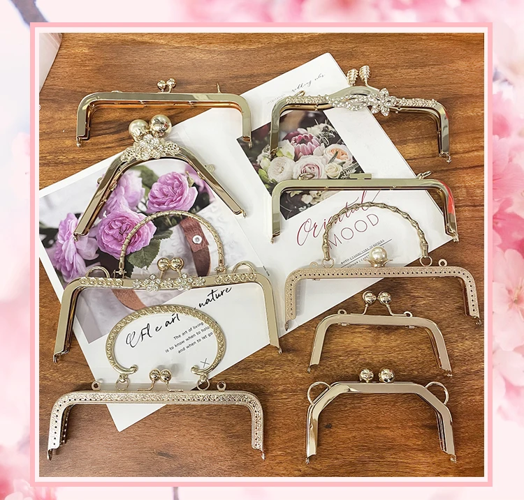 1Pc Deepeel Retro Square Embossed Bag Handles Metal Handmade Sewing Brackets Kiss Clasp Handbag Purse Frame Handle Accessories