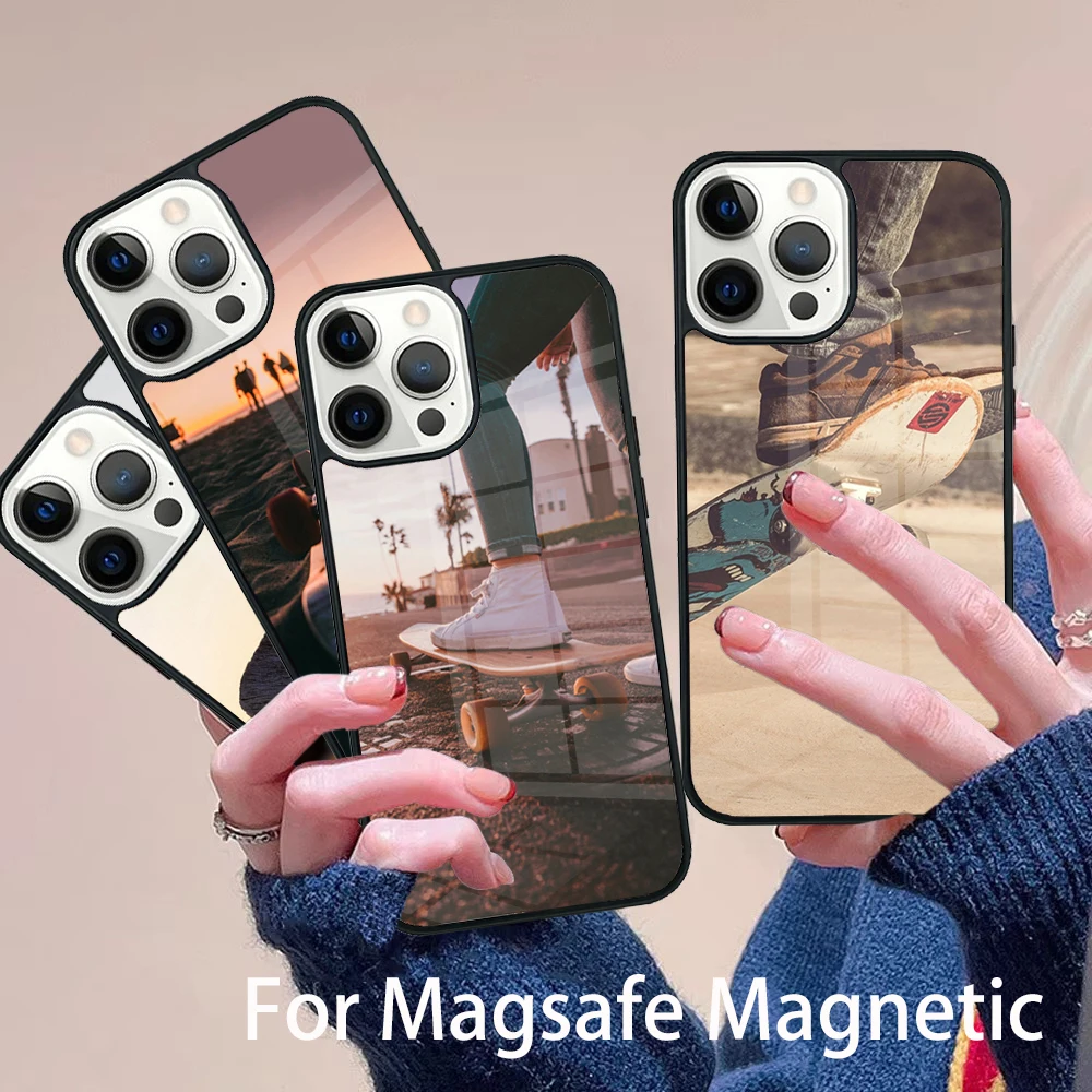 

Cool Skate Phone Case Magesafe Magnetic Wireless Charge Cover For IPhone 16 11 12 13 14 15 Pro Max Plus Mini