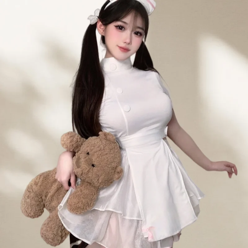Nuevo y Dulce Uniforme de Enfermera Sexy con Espalda Descubierta, Lencería Sensual, Falda de Gasa Esponjosa, Traje de Mujer de Puro Deseo