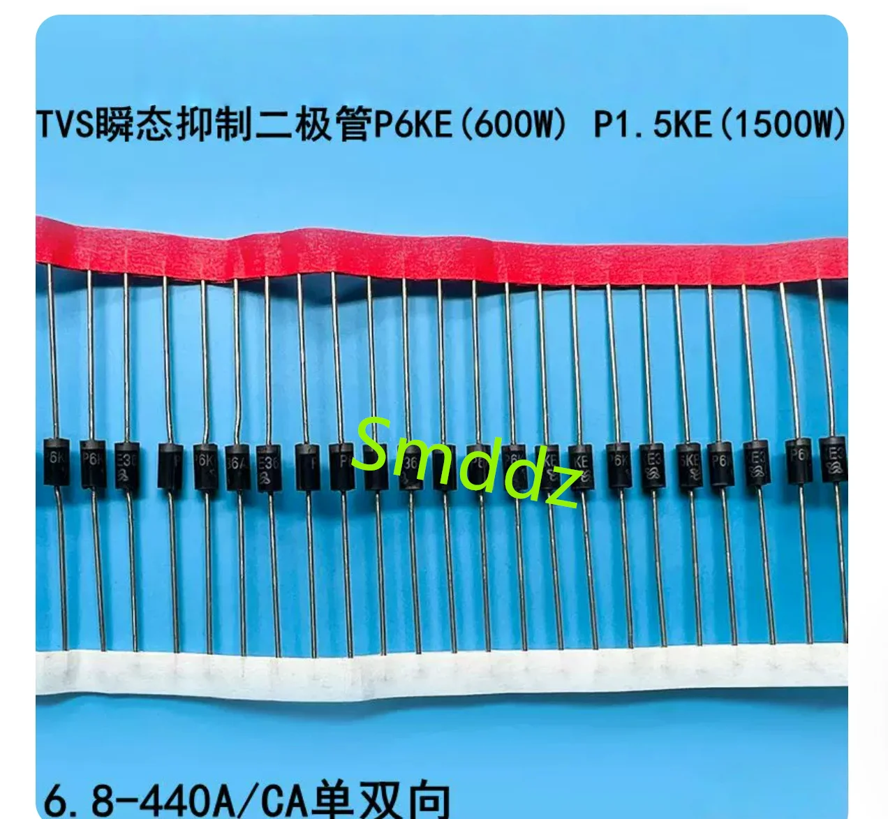 100 pieces, TVS transient suppression diode (unidirectional) : P6KE39A / P6KE47A / P6KE51A / P6KE56A / P6KE62A