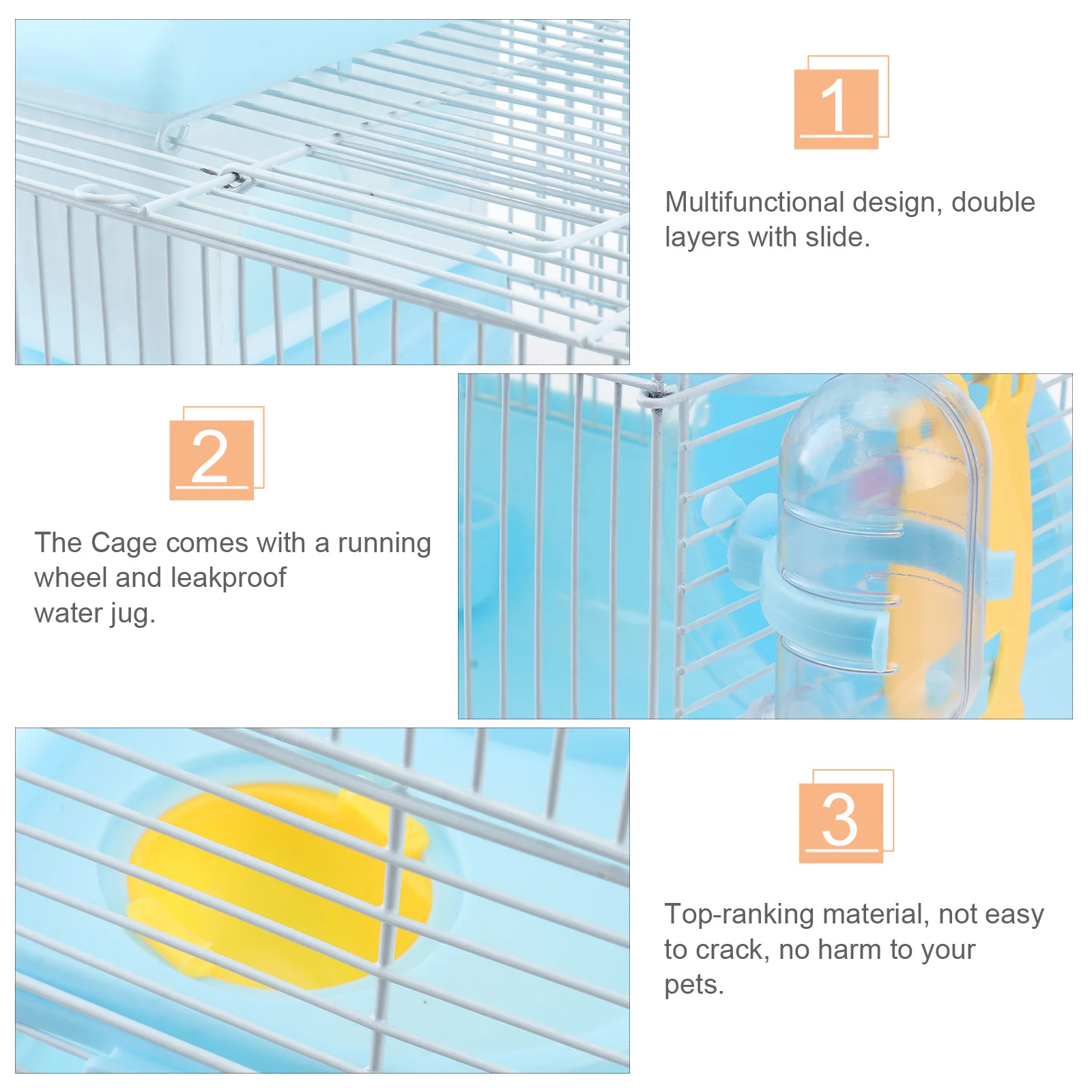 طبقة مزدوجة قفص الهامستر الضوء الأزرق المحمولة الحيوانات الأليفة الاكريليك Topranking المواد الشريحة تصميم تشغيل عجلة مانعة للتسرب المياه #3