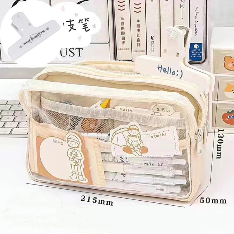 Large Capacity Pencil Bag Aesthetic School Big Pouch Transparent Pen Case Multilayers Zipper Pencil Pouch School Supplies