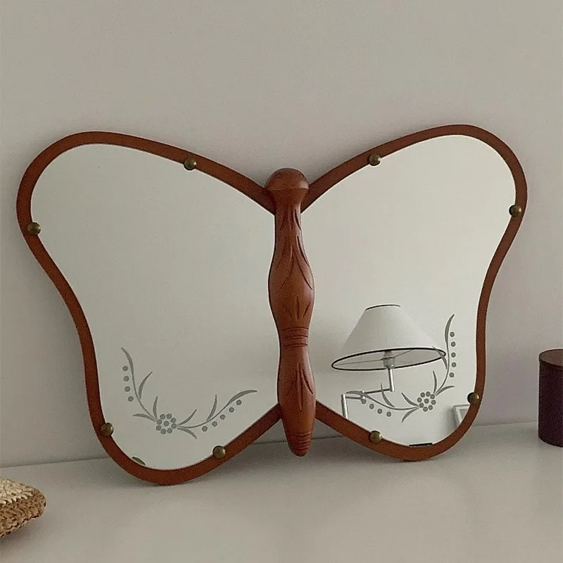 

Solid wood butterfly mirror living room bedroom comb makeup mirror porch wall hanging decorative half-body mirror