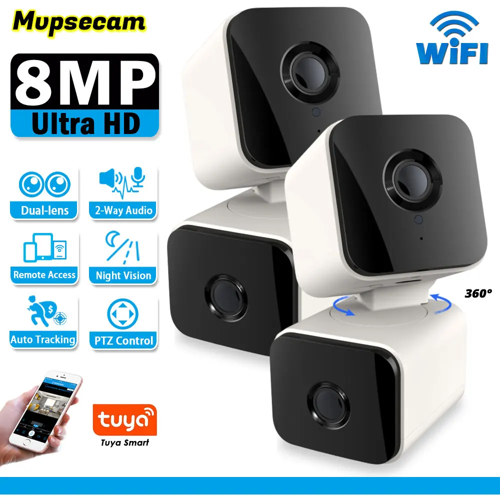 

Smart Mini WiFi Camera Dual lens 8MP Two screens PTZ HD Video Surveillance IP Camera Indoor Wi-Fi Baby Monitor Wireless Cam Tuya