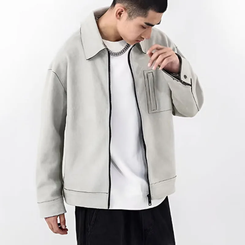 Spring and Autumn Men's New Youth Trendy Suede Jacket Trendy Loose and Versatile Casual Fashion Simple Solid Color Collar Coat
