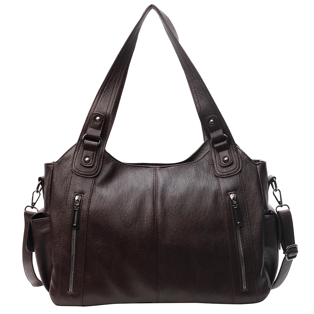 

Shoulder Bag for Women with Multi-Pockets Crossbody Bag PU Leather with Zipper Messenger Bag Trendy Retro Handbag