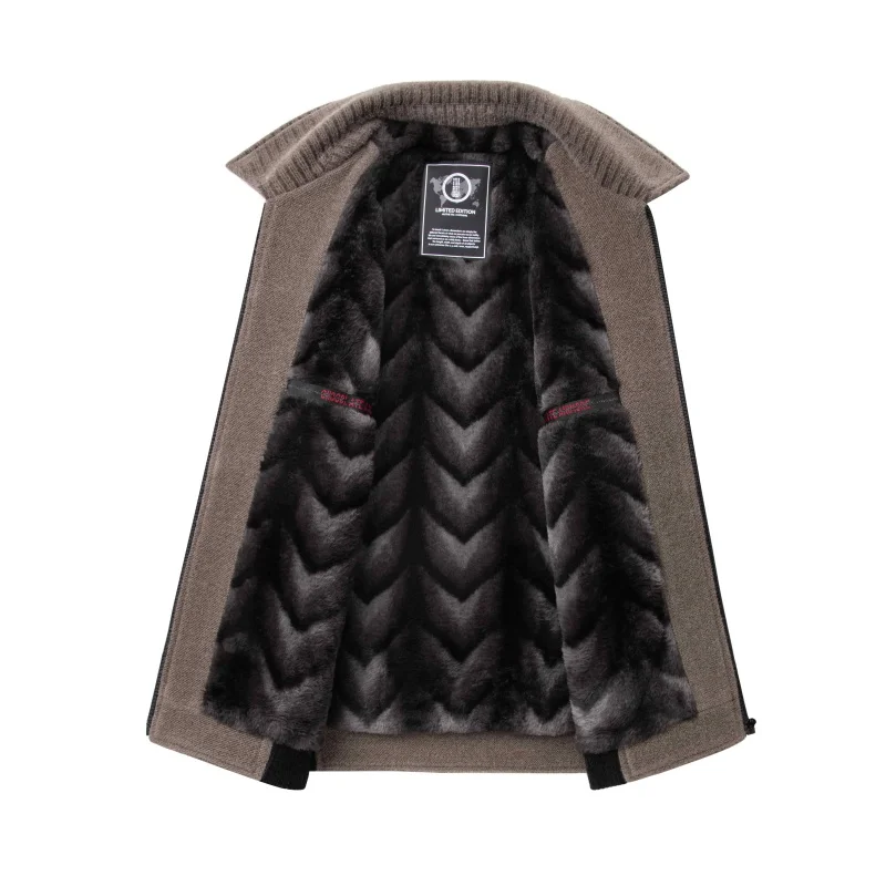 

High-End Man Coat Jacket Fleece-Lined Thickened Winter New British Style Lapel Zip Design Padded Coat Fashion Leisure Men's Wear