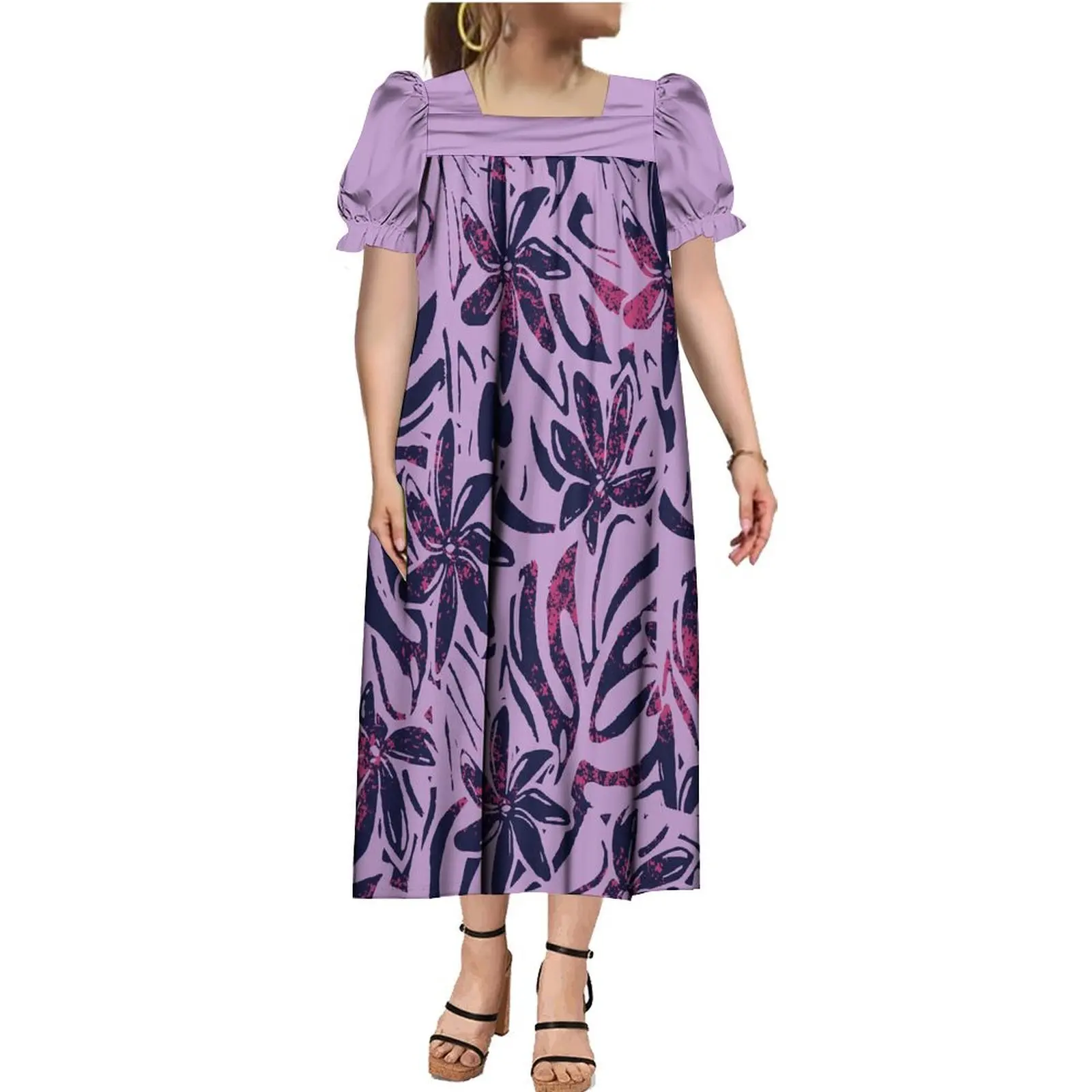 Mumu Vestido de manga abotonada para mujer, maxivestido samoano, camisa hawaiana con botones, traje de pareja Polinesia, Verano