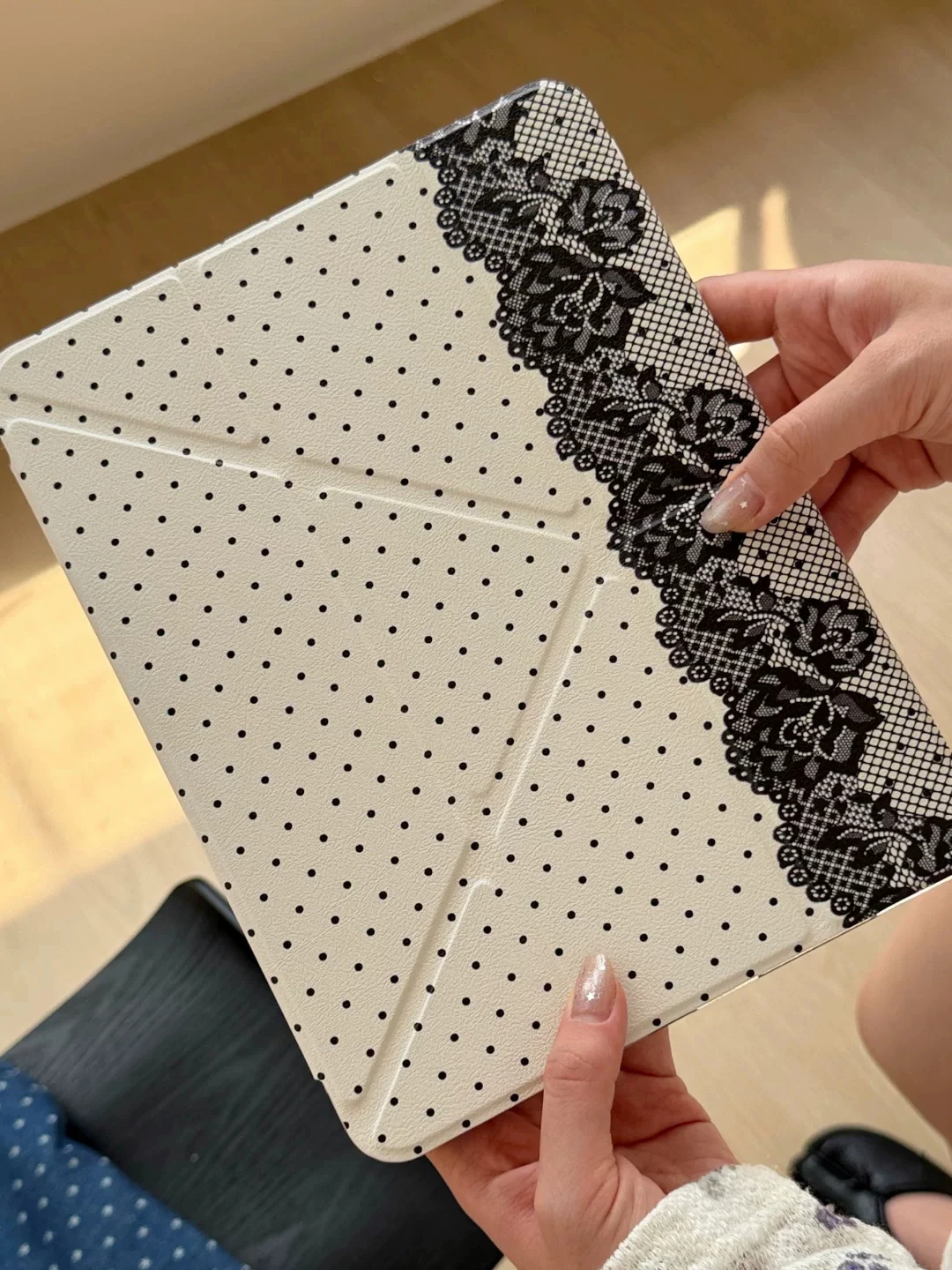 Korea Black White Polka Dot Y2K Tablet Case For iPad Pro 13in 11th M5M4 12.9in A16 7/8/9/10th Air4/5/6/7 11in M2M3 Mini Cover