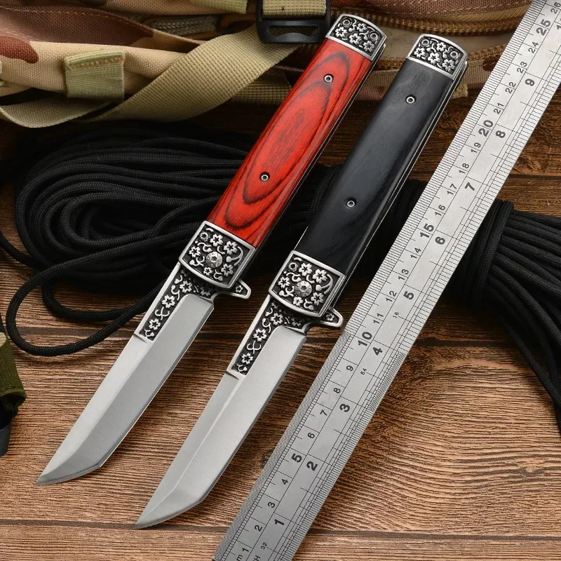 Damascus Steel 7CR15MOV Quick Open Knives 58HRC Outdoor Portable Pocket Camping Tactical Folding Knife Combat Military Knife