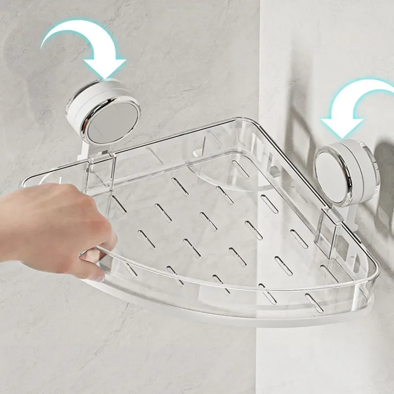 White Bathroom Corner Storage Rack Suction Cup Triangle Shelf Wall-mounted Removable Storage Rack Bathroom Accessories