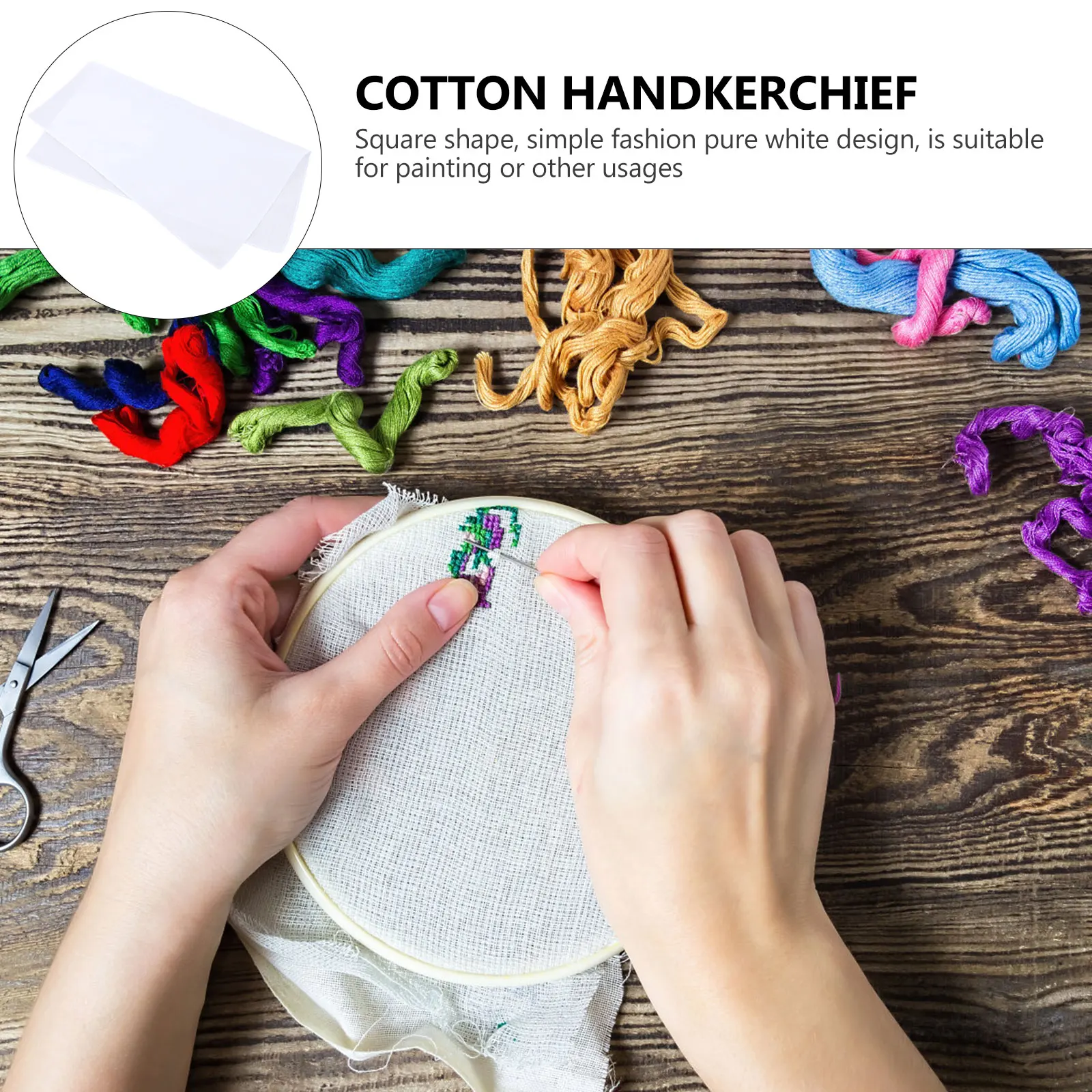 12 Pcs Pure Cotton Handkerchiefs White Square Scarves Lightweight Durable Absorbent Compact DIY Embroidery Tie Dye Painting Gift