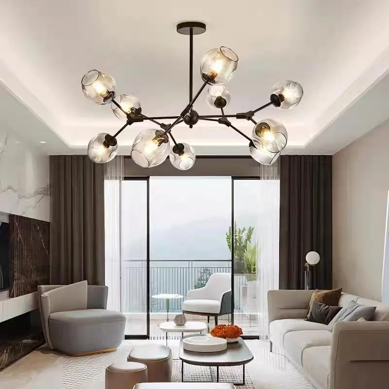 

Creative LED Glass Chandelier Restaurant Living Room Bedroom Kitchen Hotel Art Pendant Lamp Indoor Lighting Decor Fixtures