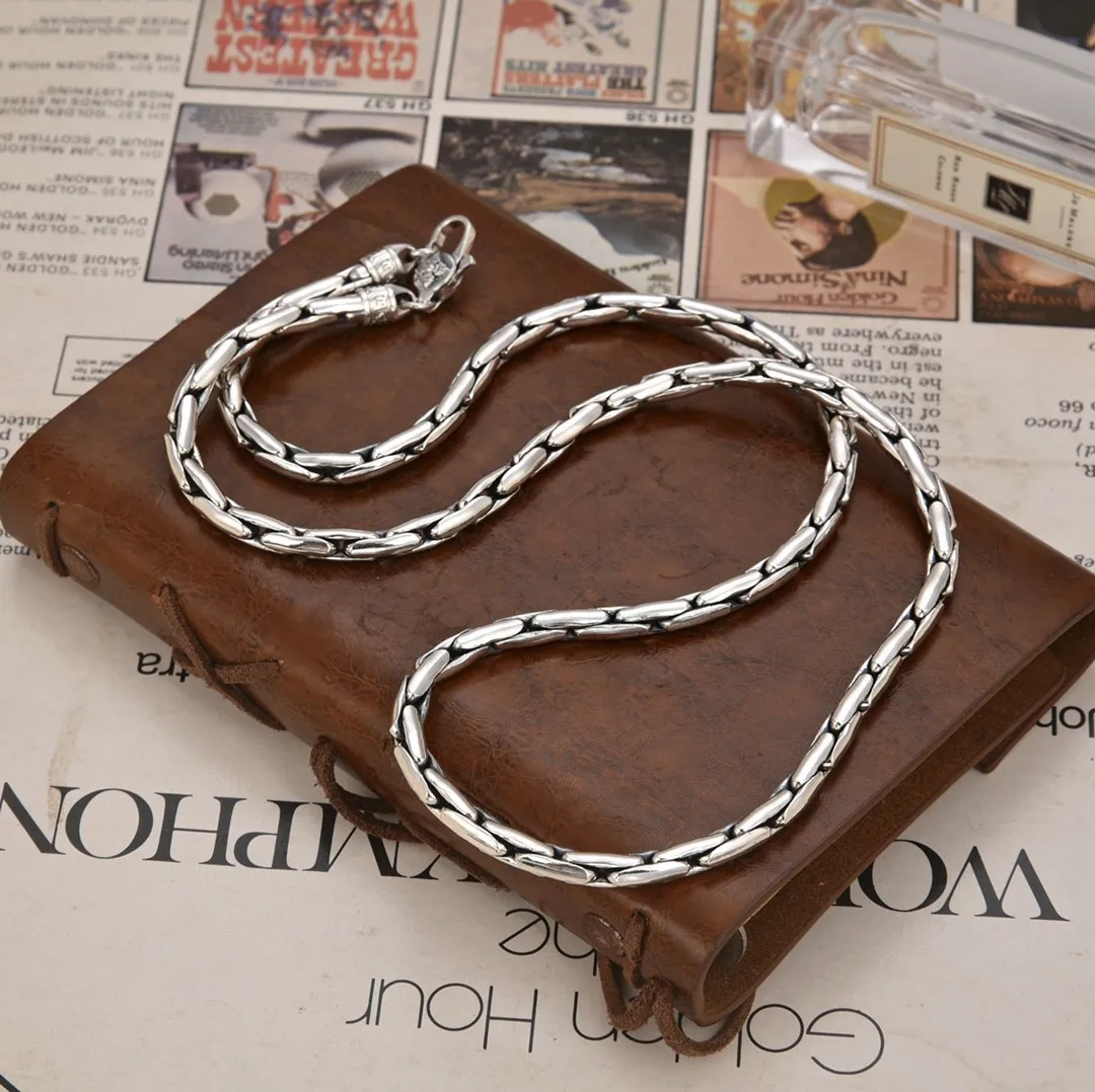 

silver fashion trend thick type men's personality Thai silver vintage necklace bamboo necklace clavicle chain pure necklace