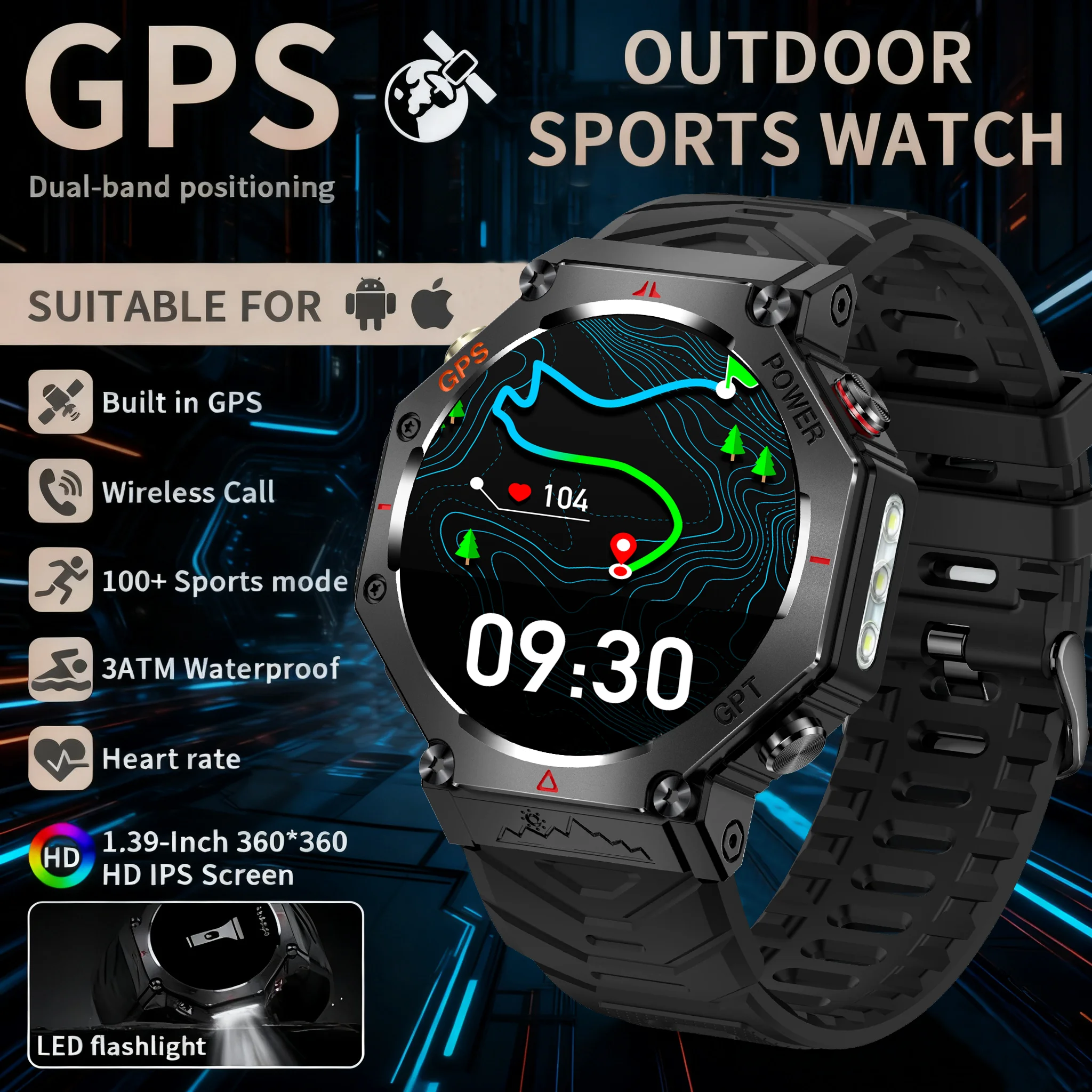 

2025 New ChatGPT AI assistant Smart Watch 3ATM Waterproof GPS Built-in Dual-band GNSS Compass Military Sport SmartwatchMen Woman