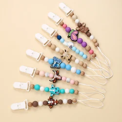 Baby siliconen speenketting cartoon dier vlinder vee ronde kralen dummy houder ketting voor baby sussen tepelketting cadeau