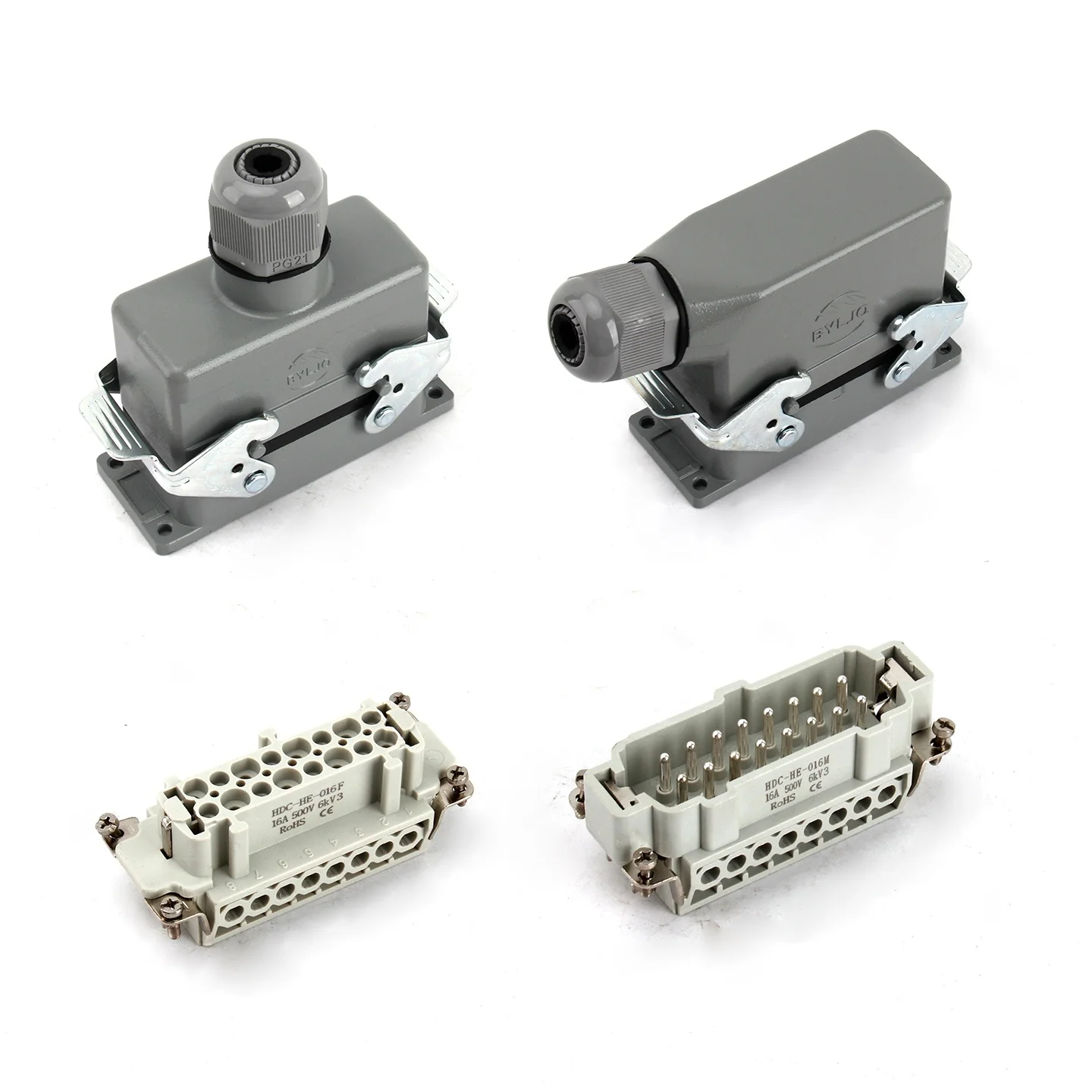 Heavy  Connector Double Latch Design Aerospace IP65 Rated 16A 500V Corrosion Resistant Brass Power PCB Aluminum