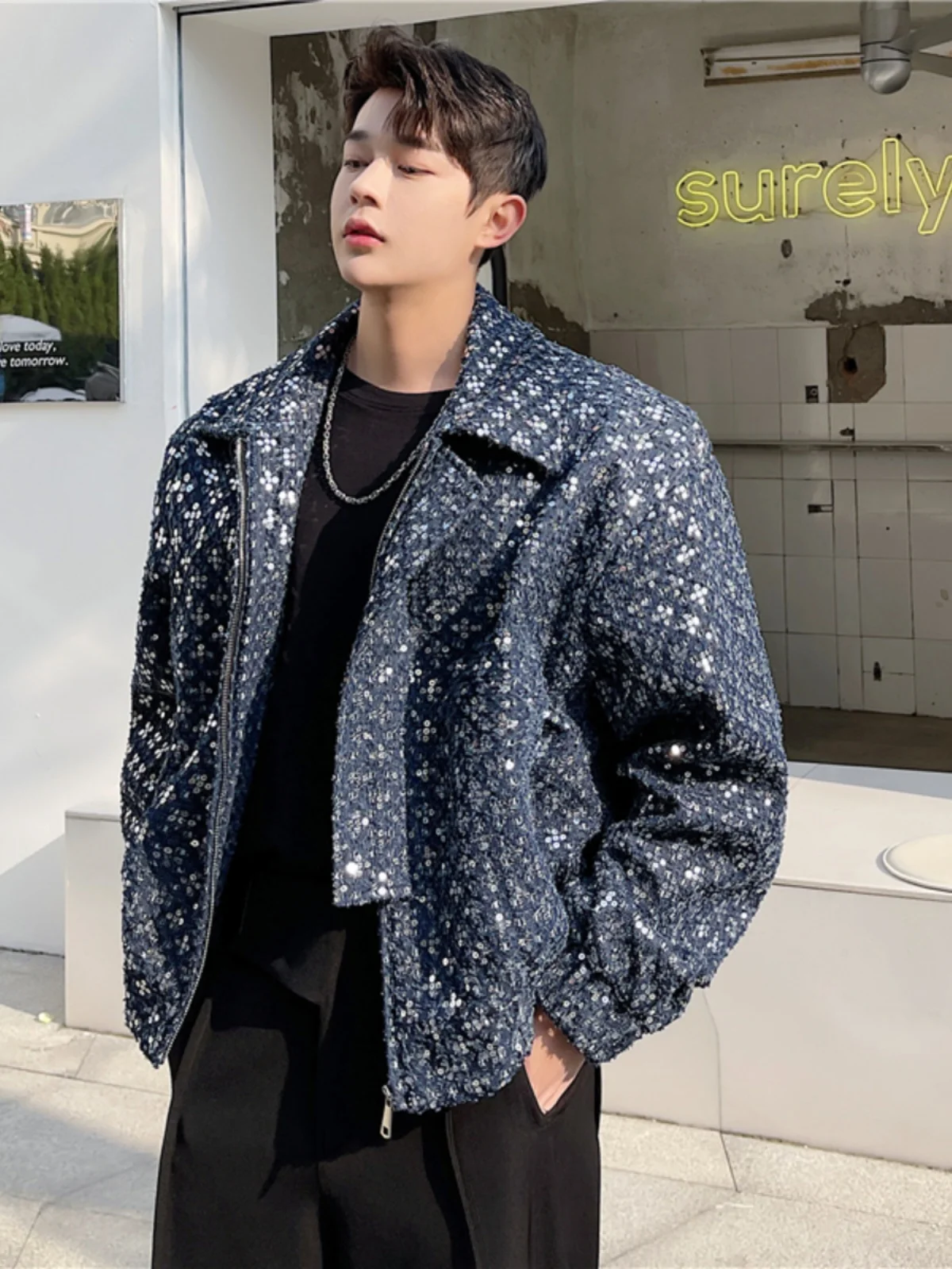 Fashionable Fried Street Sequined Jacket Men's Stylish Embroidery Handsome Male Tops High-End Youth Popularity Trendy Coat