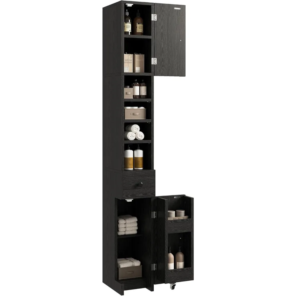 

Narrow Bathroom Storage Cabinet, 70.9 Inch Tall Bathroom Cabinet with 2 Doors & Drawers, Slim Freestanding Storage Cabine
